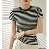 Striped T-shirt Women's Summer Short-sleeved 2024 New Pure Cotton Retro Top Slim Slimming Bottoming Shirt