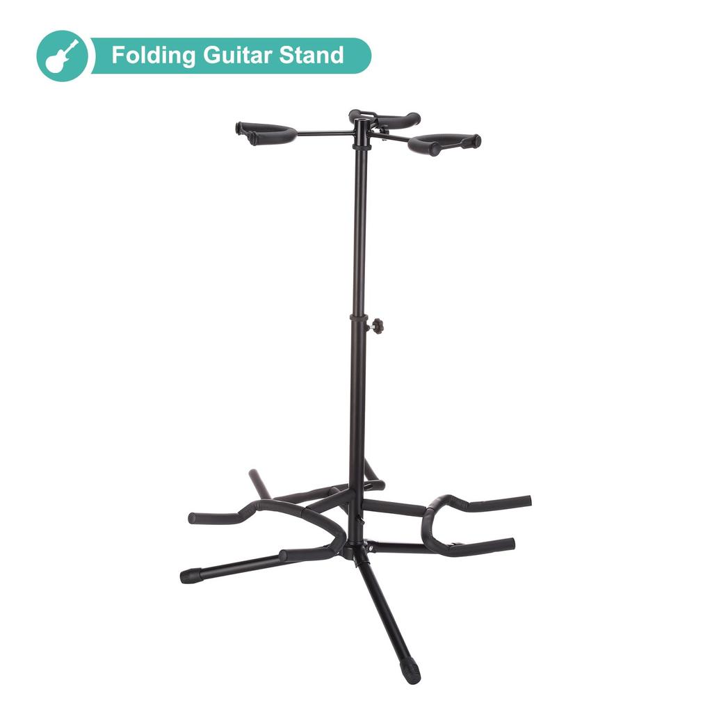 uxcell Triple Guitar Adjustable Tripod with Neck Holder for and Bass Folding Tripod for 3 Guitars Stand, Floor-Mounted Electric, Acoustic, Guitars,