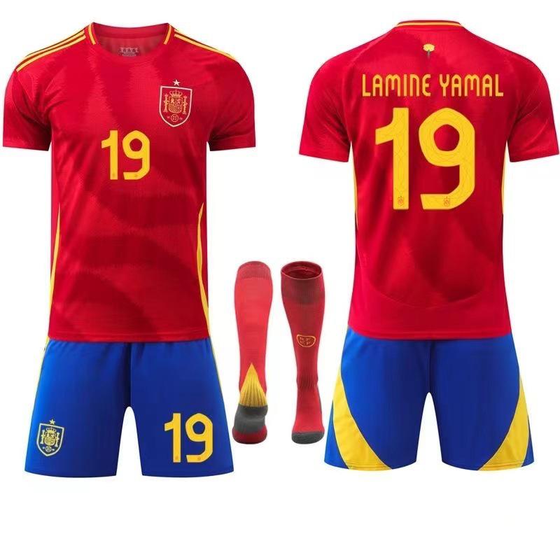 2024 European Home Jersey: Yamal #19 & Rodri #16 Short Sleeve Football Kit for Children and Adults