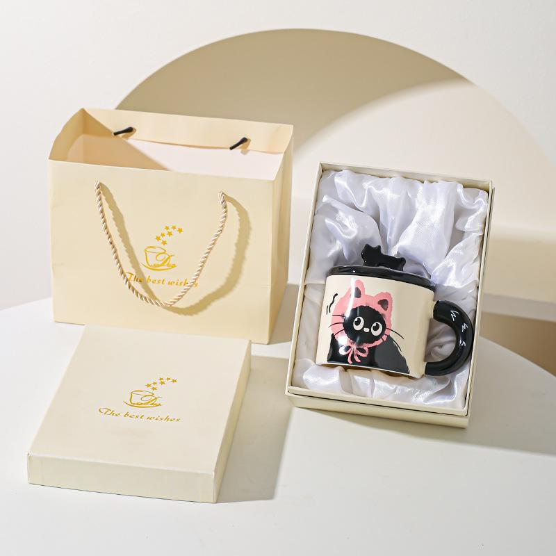 Cute Cat Cup Office Mug with Lid Water Cup Ceramic Couple Gift Souvenir Gift Box Birthday Creativity