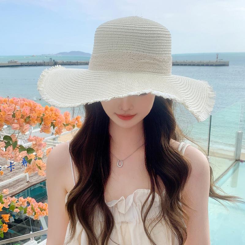 Женская летняя шляпа с очень большими полями, складная пляжная шляпа с защитой от ультрафиолета и ленточным бантом, универсальная соломенная шляпа от солнца для путешествий и отдыха на море