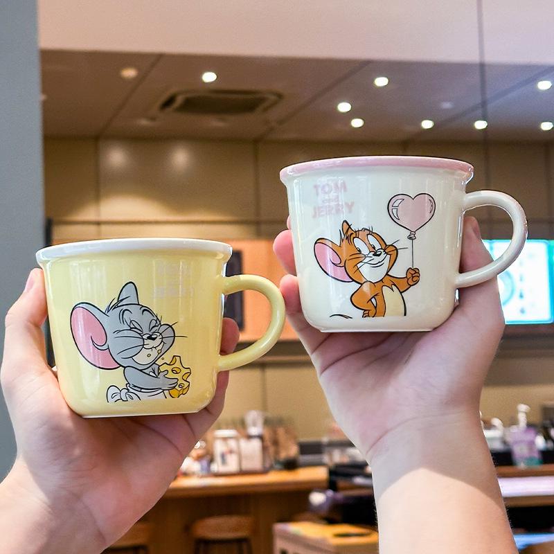Милая керамическая кружка с кошкой и мышкой для детей с мерной шкалой, бытовая чашка для питья, парная чашка для молока и кофе