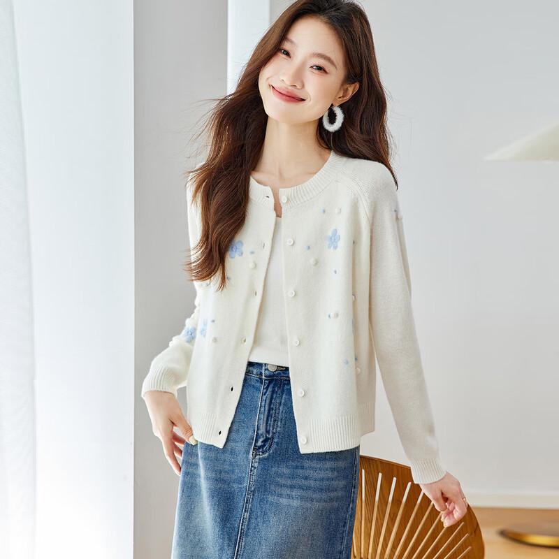 Srcr Women's Hand-Embroidered Pure Wool Cardigan