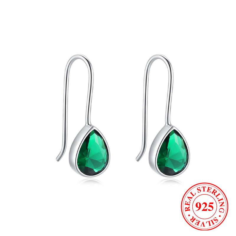 Простые зеленые серьги-капли для женщин, настоящее серебро S925, ювелирные украшения, подарки на годовщину свадьбы или помолвки