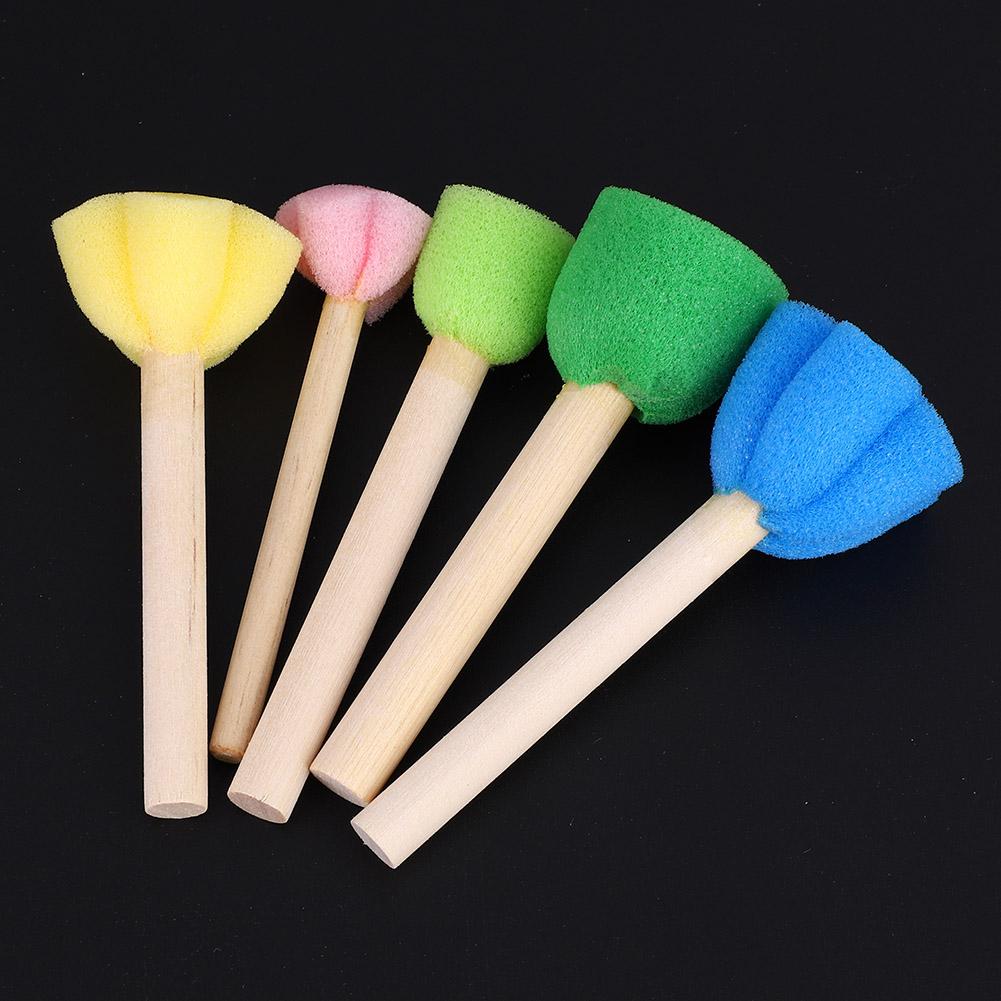 5шт красочные мини DIY живопись губка уплотнения кисти инструмент деревянная ручка рисунок игрушка поставки