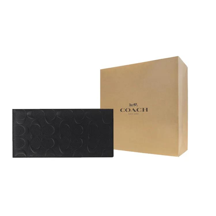COACH Breast Pocket Refined Calfskin Long Wallet Men's Black (Unisex) Wallets 91636 QBBK