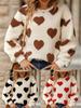 Women's Autumn and Winter New Plush Heart-shaped Printed Loose Long Sleeved Round Neck Pullover Hoodie
