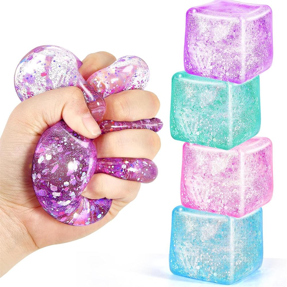 1PC Slow Rise Glitter Gel Ball Cube Sensory Squeeze Toy Squishy Fidget Toys for Kids Adults Stress Relief Balls Gifts