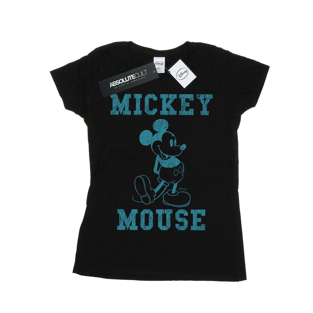 Disney Womens/Ladies Mickey Mouse Distressed Kick Mono Cotton T-Shirt