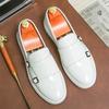 White Patent Leather Moccasins Dress Men's Shiny  Monk Leather Shoes Fashion Buckle Business Formal Shoes Soft Casual Men Shoes