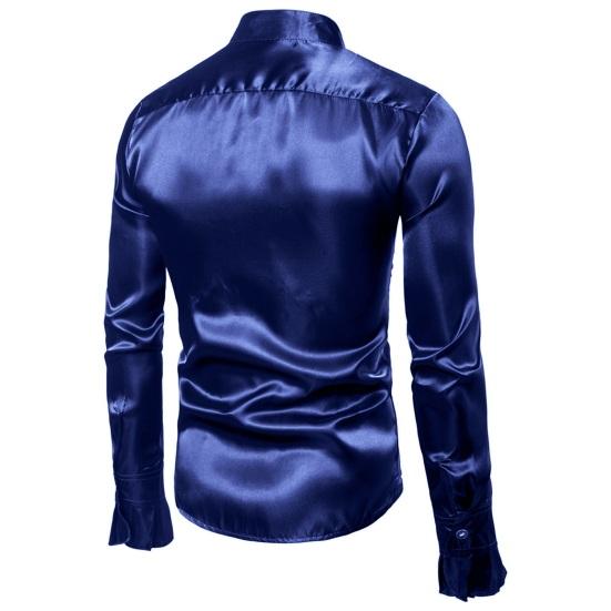 Мужская винтажная формальная рубашка однотонная с оборками воротник-стойка застежка на пуговицы мужская