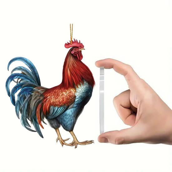 Cartoon Rooster Acrylic Pendant Cute Christmas Tree Hanging Ornament Adorable Xmas Decoration for Cock Lovers Funny Holiday Gift