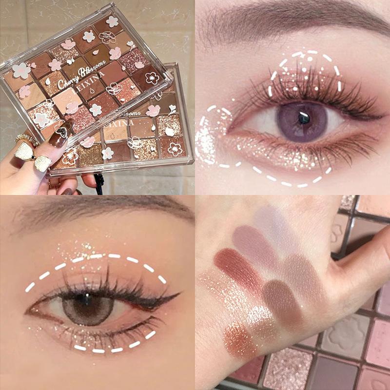 Палитра теней для век Evening Sakura Dance из 20 цветов: Перламутровые и матовые оттенки земли