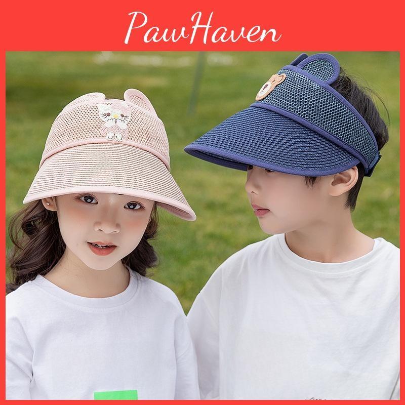 Summer Kid Breathable Sun Hat Wide Brim Cartoon Bear Sunshade Outdoor Activities