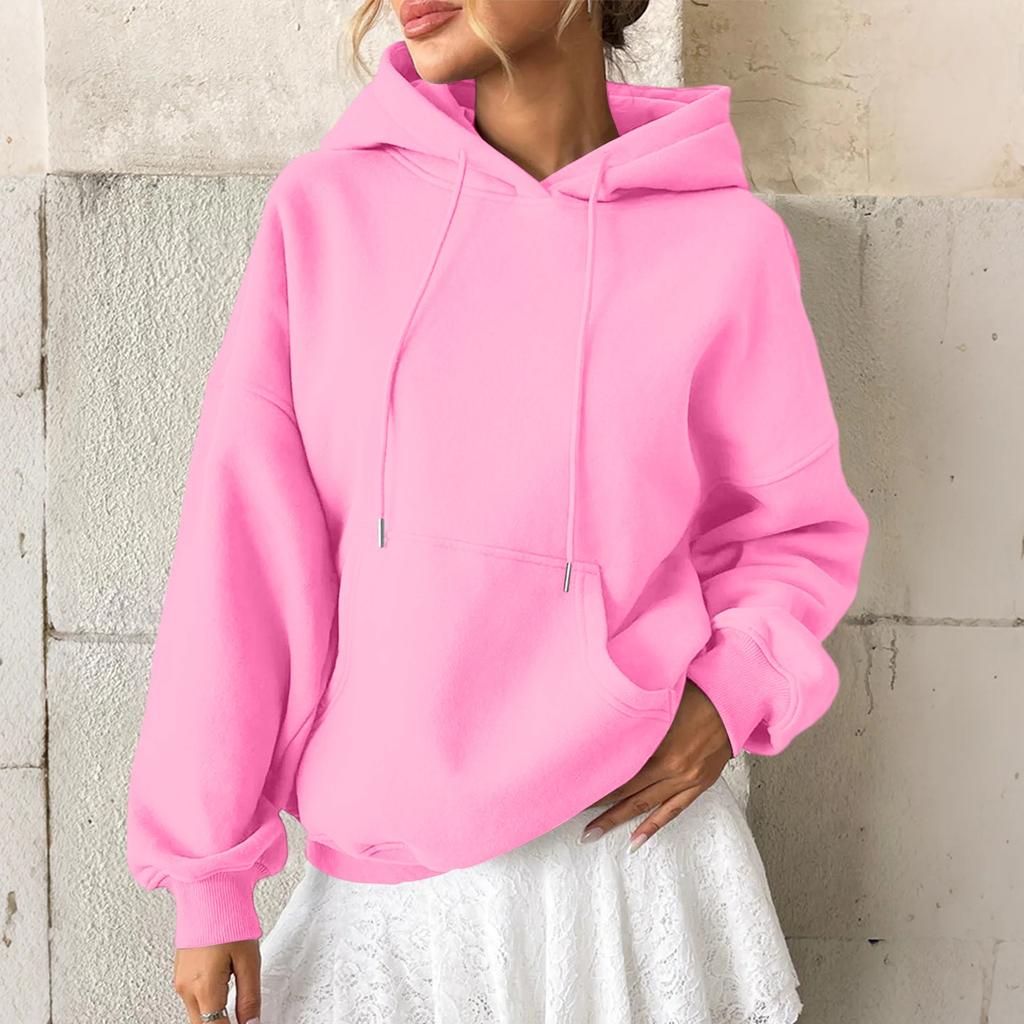 Женская толстовка, повседневная модная толстовка с длинными рукавами и капюшоном, однотонная