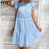 Женская мода Лето Весна с коротким рукавом и круглым вырезом Свободные повседневные платья с высокой талией