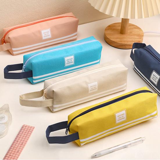 Portable Canvas Pencil Case with Handle Large Capacity Stationery Bag Student Pencil Organizer for Pens Markers Rulers Back-to-School Gifts