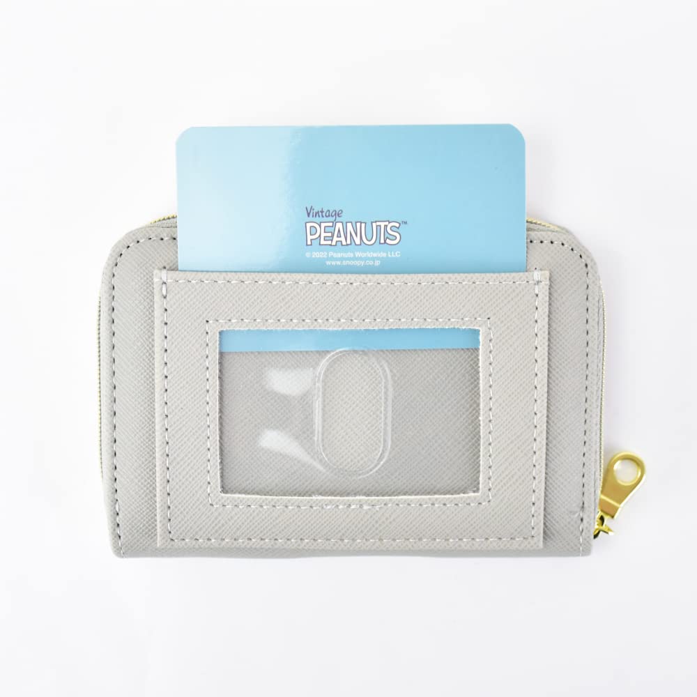 Чехол для монет, чехол для проездного на работу, синтетическая кожа, тисненая искусственная кожа, компактный разделитель, круглая молния с пропуском, серый snoopy0213 [Snoopy]
