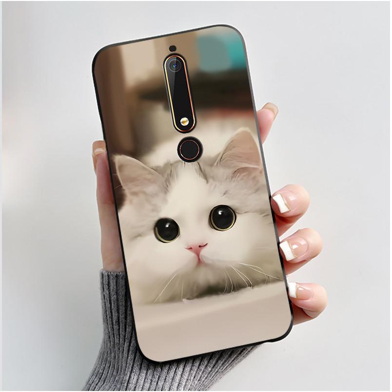 Cute Case For Nokia 6.1/Nokia 6.1 Plus/Nokia X6/Nokia6 Capa Printing Shell Protective Cover Soft Silicone Cartoon Black Casing