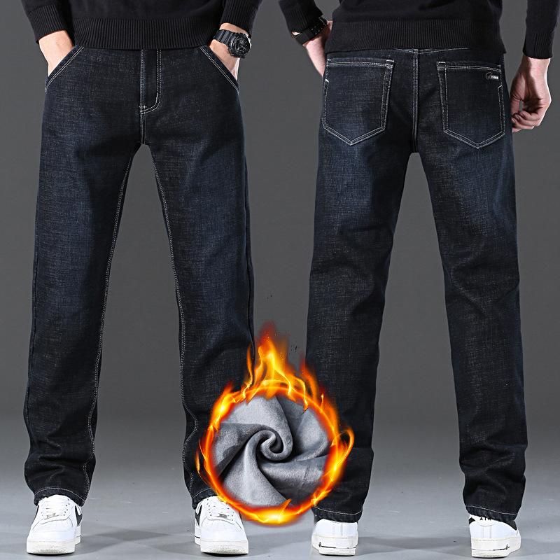 Мужские утепленные прямые брюки свободного кроя из флиса с добавлением эластана, средняя посадка. Осенне-зимняя мужская одежда. Легкая роскошь, теплые длинные брюки.