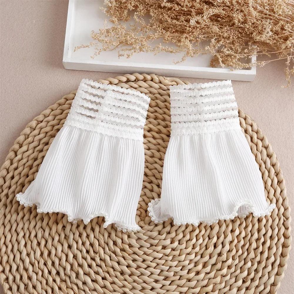 Women Detachable Sleeve Fake Cuffs Female Lace Thin Pleated Flare Sleeve False Cuffs Ruffles Wristband Decorative Accessory