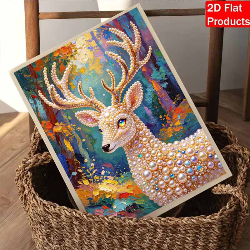 Pearl painting kit, 5D pearl shaped diamond elegant deer painting kit suitable for home living room, bedroom, study room and wall art gifts