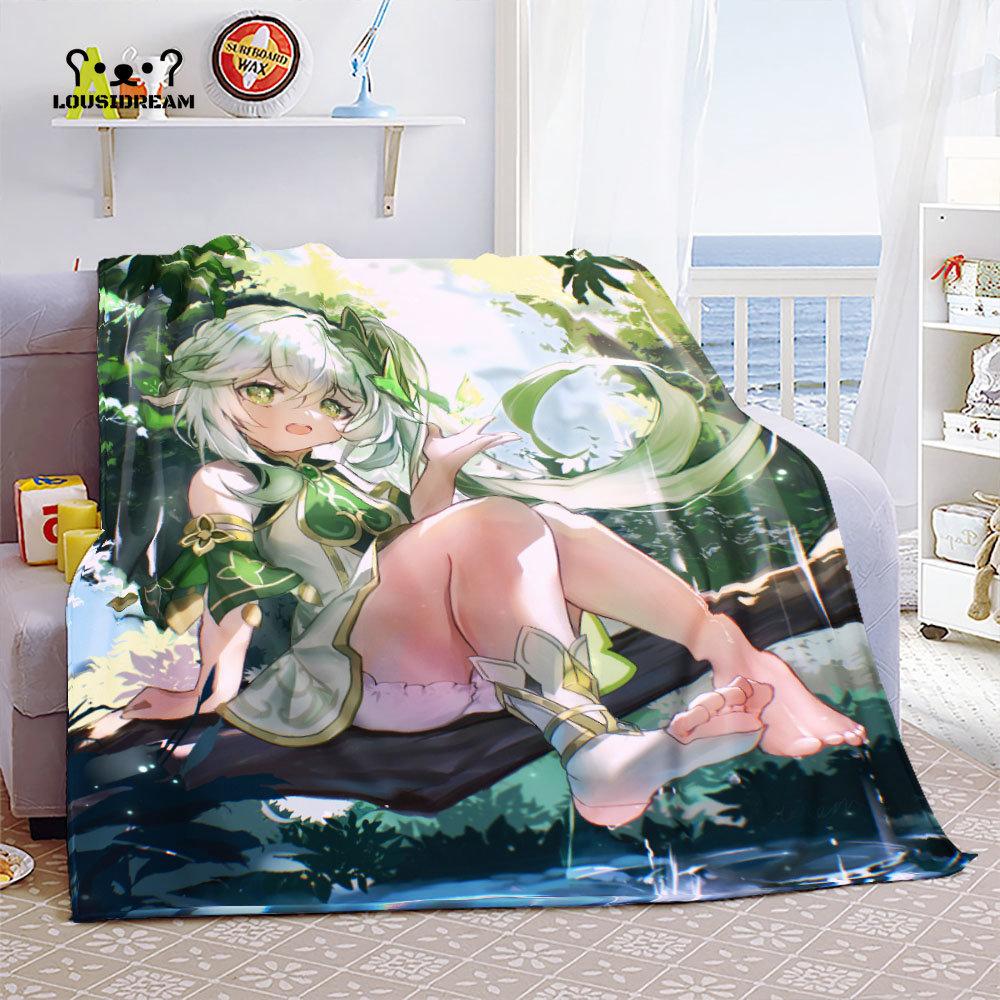 Genshin Impact Nahida Throw Blanket Flannel Soft Kawaii Cute Cartoon Nahida Genshin Autumn Anime Breathable Bedding Travel Throw