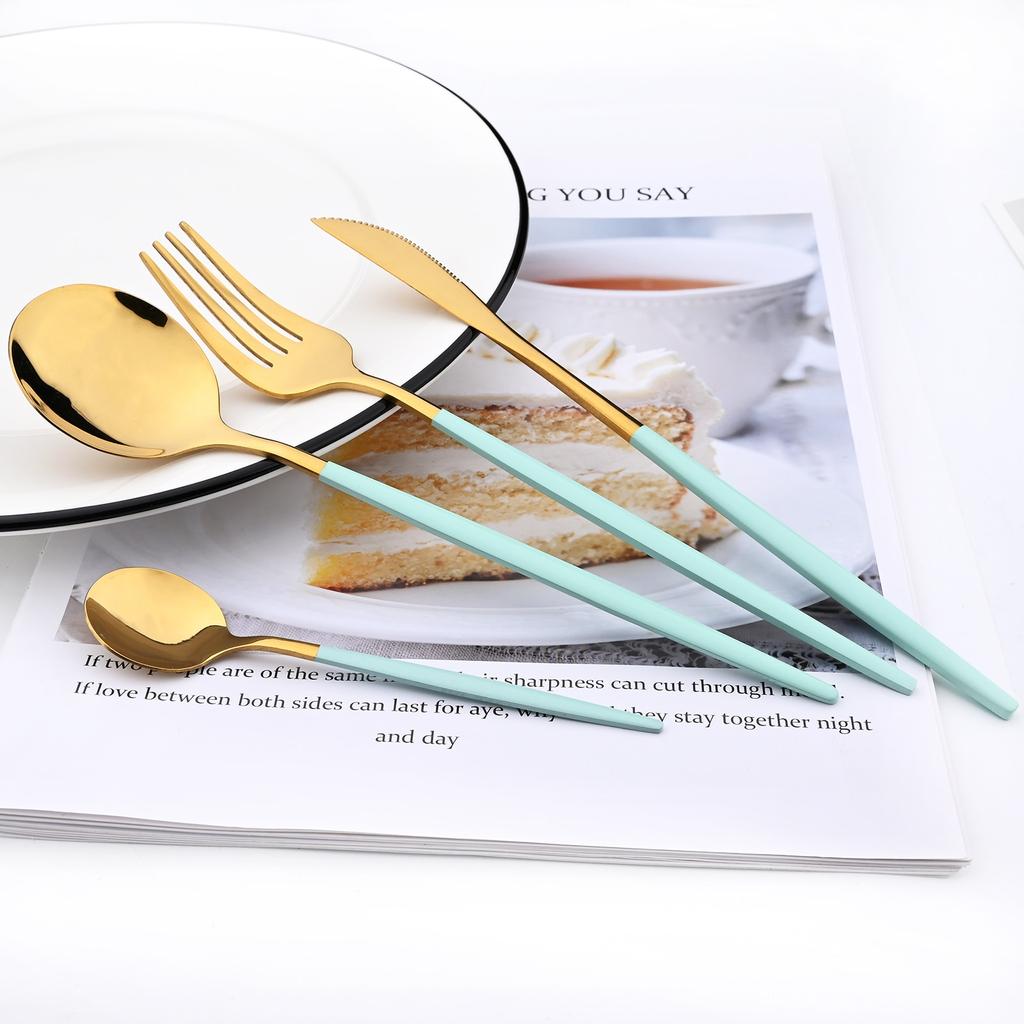 16Pcs Black Gold Dinnerware Cutlery Set Dinner Knife Fork Coffee Spoon Flatware Stainless Steel Silverware Party Tableware Set