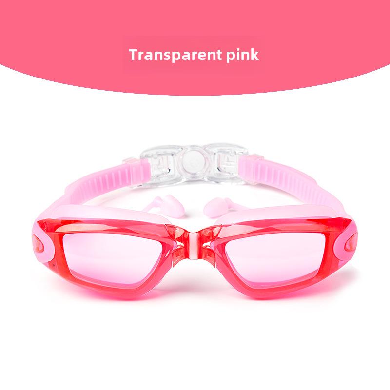 Женские очки для плавания с гальваническим покрытием HD и берушами — розовые, водонепроницаемые, с защитой от запотевания, подходят для людей с близорукостью.