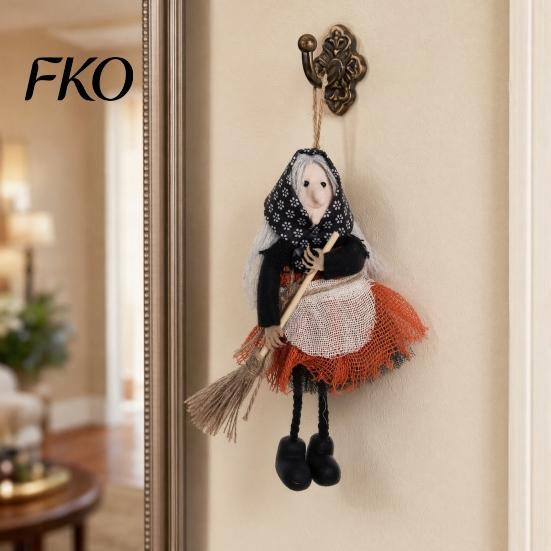 Halloween Holiday Decor Witch Broomstick Hanging Ornament, Spooky Fabric Pendant for Party Bar Home, Trick or Treat Festive Decoration Gift