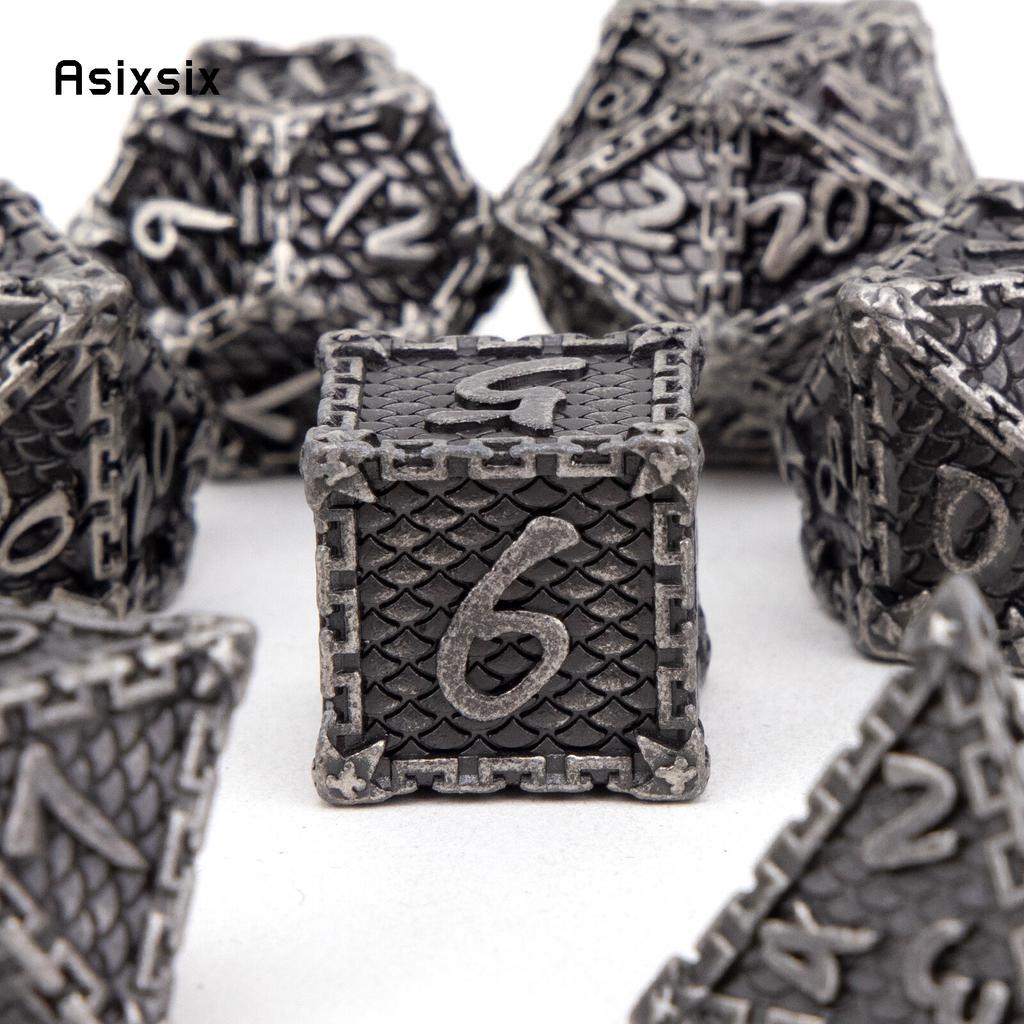 7 шт. серебряные металлические кубики в виде рыбьей чешуи, набор цельных металлических многогранных кубиков, подходящий для ролевой игры, настольной игры, карточной игры