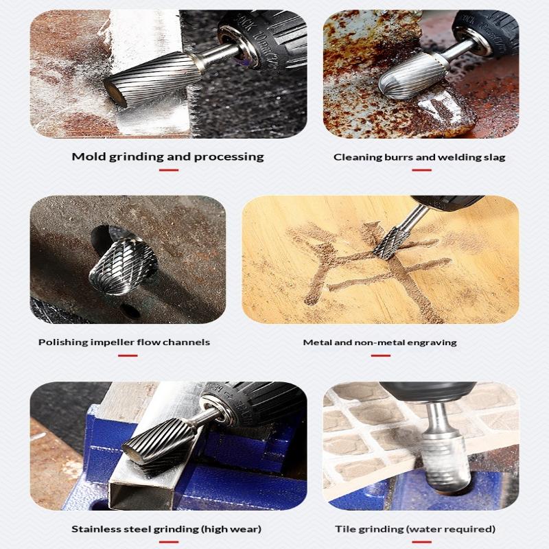 Твердосплавная ротационная борфреза Форма C Шарообразный цилиндр 6 мм 1/4 хвостовик Инструменты для резьбы по форме Одинарная нарезка Фреза