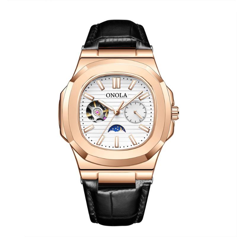 Top Brand High Quality Sun Moon Star Morning Automatic Mechanical Watch Hollow Leather Waterproof Men's Watch