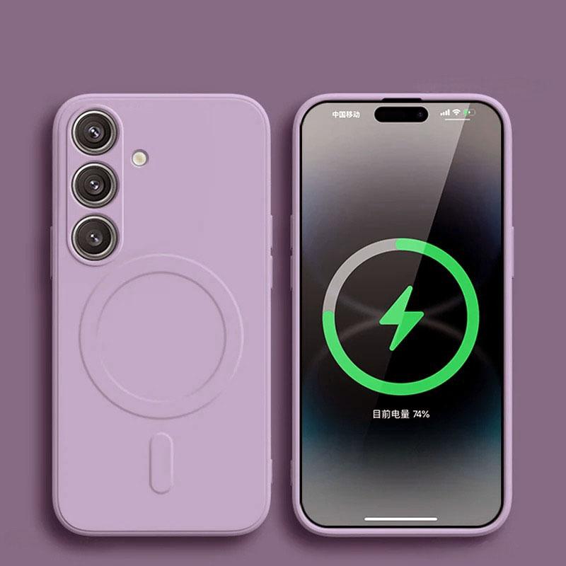 Магнитный противоударный чехол из жидкого силикона для Samsung Galaxy S25 Edge S24 Ultra S23 FE S22 Plus Для беспроводной зарядки Magsafe