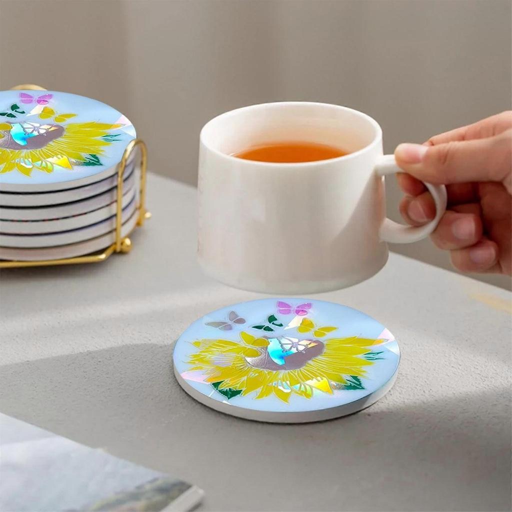 Holographic Resin Coaster Mold Flower Pattern Coaster Moulds Resin Casting Coaster Mold Silicone Molds for Hand Making Clear
