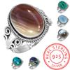 925 Sterling Silver Ring Women Gemstone Handmade Jewelry New Year Gift Amazonite Angelite Blue Opal Botswana Agate Mohave Azurite Chrysocolla