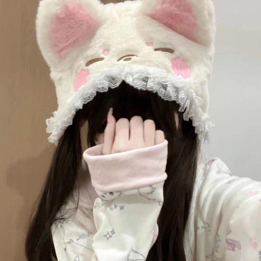 Little Devil Cat Ears Plush Hat Female Autumn And Winter Halloween Y2K Cartoon Funny Warm Ear Protector Lei Feng Hat