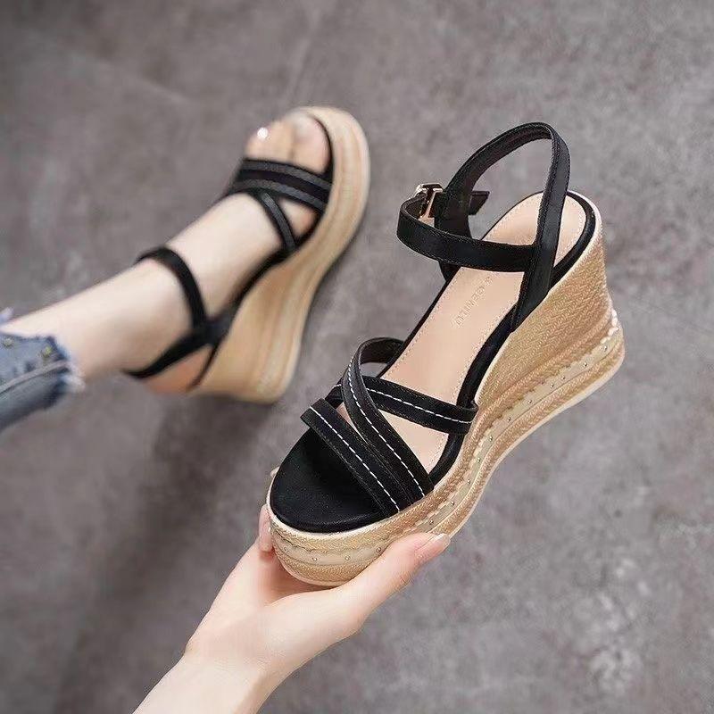 Fashion Woman Shoes Wedge With Platform Waterproof Leather Outdoor Sandals for Women Beige Original Summer 2024 Offers Sale H Luxury On