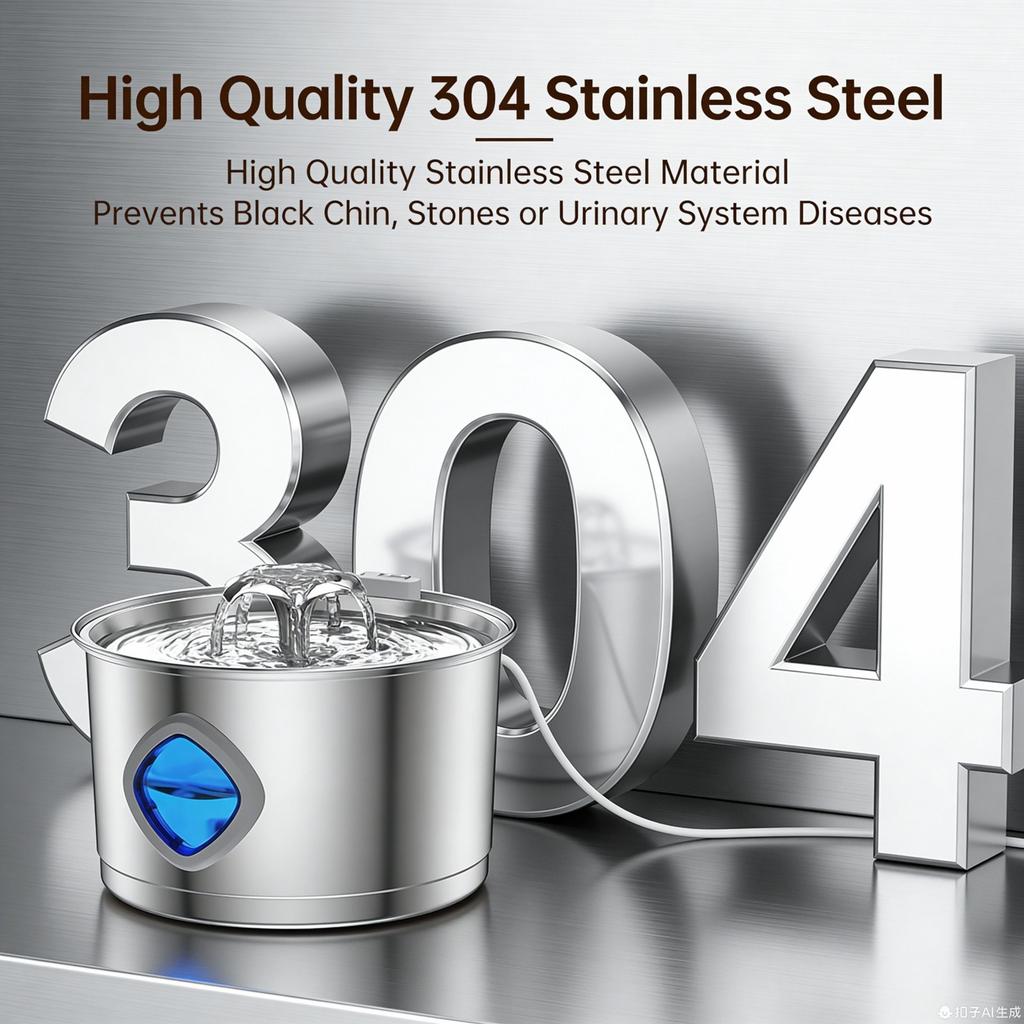 304 Stainless Steel Pet Water Dispenser 2.8L Pet Water Dispenser Silent Water Circulation Large-capacity Water Feeder