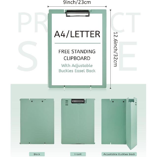 Free Standing Clipboard and Desktop Stand with Adjustable Buckles Easel Back - Foldable Stand and Document Holder for School, Office and Business Use