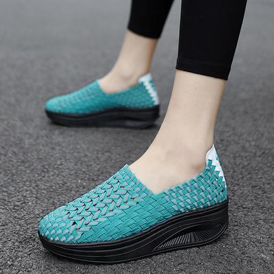 Летняя белая пляжная обувь с оплеткой, женские повседневные тканые лоферы без шнуровки на танкетке и толстой подошве на платформе