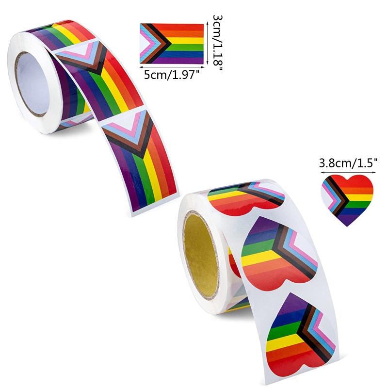 Gay Pride Stickers 500pcs/Roll Decorative Stickers for Bag Cup Vase Heart/Square Shape Rainbow Stickers Special Gifts