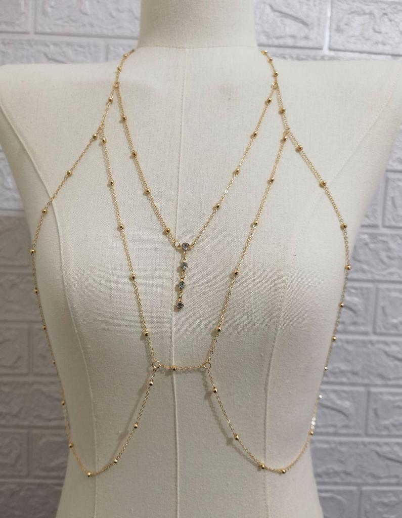 European-American Beach Glam Body Chain with Sparkling Diamond Pendant and Tassel