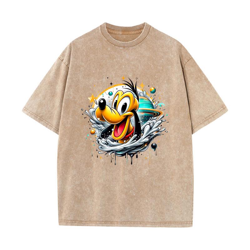 SX-37 MINISO 2026 Summer Vintage Wash Printed Pure Cotton Shoulder Style Men's and Women's Round Neck Short Sleeved Couple T-shirt