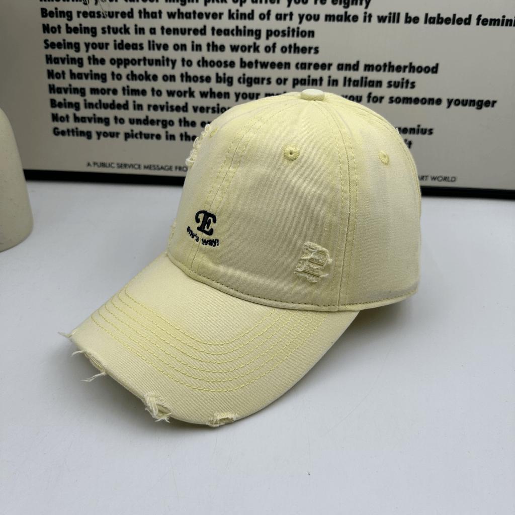 Old ripped burgundy baseball cap retro letter embroidery soft top cap trendy brand street versatile shade