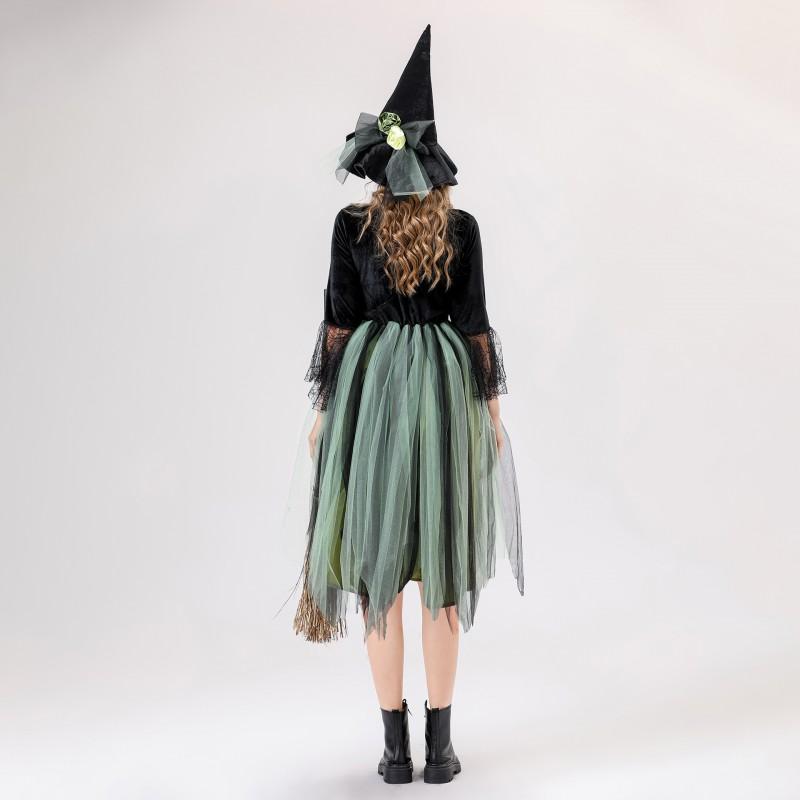 S-XL Womens Vintage Witch Mesh Dress Halloween Cosplay Costume Party Outfit