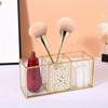 1Pc Compartment Organizer - Makeup Brush Holder - Modern Style Brass and Glass Storage Box, Stationery Storage Box