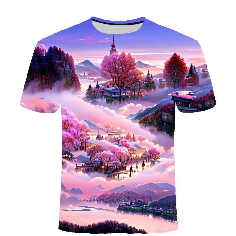 Летняя новинка, топ Four Seasons Landscape Series, 3D-принт с коротким рукавом, повседневная модная мужская и женская футболка