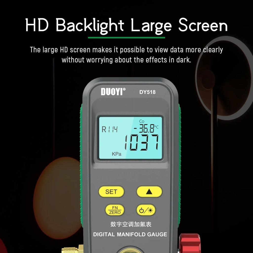 Refrigeration Digital Manifold HVAC System Pressure Gauge, High Precision Vacuum Pressure Leak Tester Refrigeration Gauge