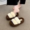 Thick-soled Rhinestone Fluffy Slippers for Women To Wear 2025 New Small Versatile Cotton Slippers Foreign Style Heightening Shoes